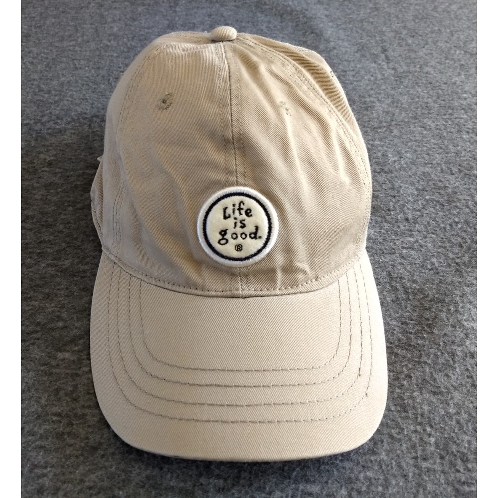 Life Is Good Baseball Cap Embroidered Circular Logo Adjustable‎ Snap Tan Khaki